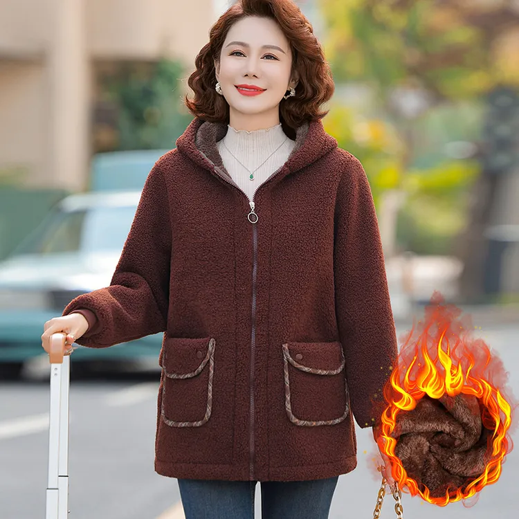 加绒加厚妈妈装2025秋冬新款时尚百搭宽松显瘦颗粒绒羊羔毛外套女