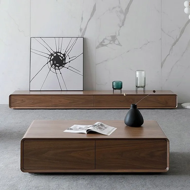 24极简地柜电视柜胡桃色小户型客厅超窄全实木落地整装地台电视柜