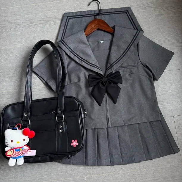 基础款jk制服灰色二本学院风短袖水手服百褶裙套装