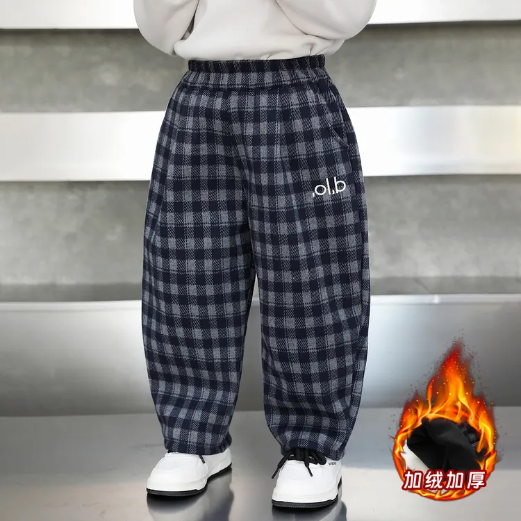男童冬装裤子儿童加绒裤2025新款韩版帅气男孩休闲长裤宝宝格子裤