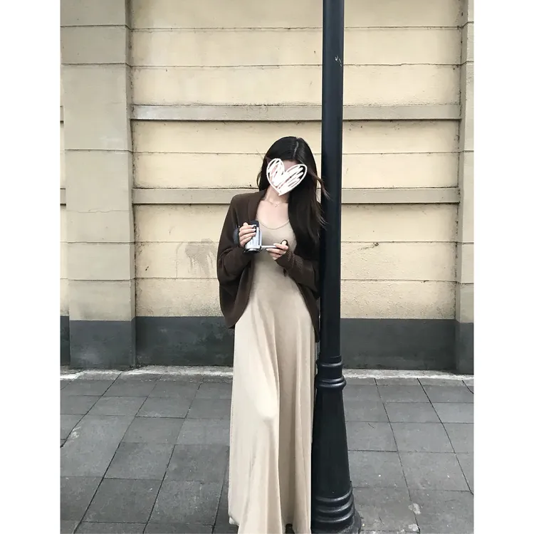 开衫外套+长袖连衣裙两件套针织慵懒休闲套装女秋冬百搭新款00785