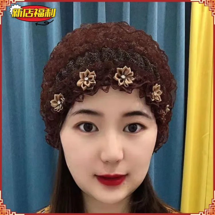 四季款小花朵包头帽蕾丝帽遮白发帽时尚居家骑车防风帽光头帽D126