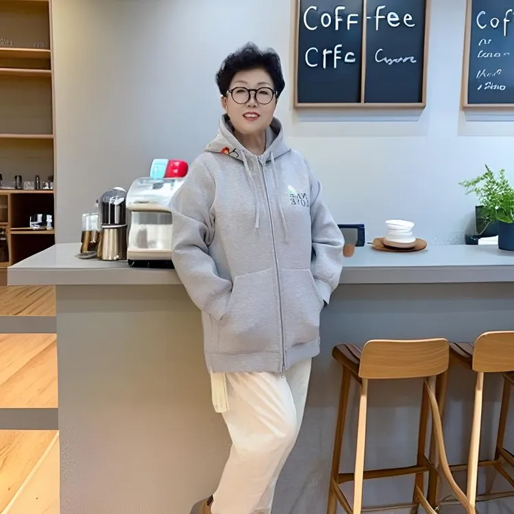 【贵丽坊】金影奇刺绣花连帽休闲时尚开衫韩版百搭女外套36817