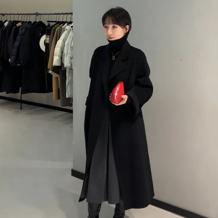 【郝洁】“常青大衣”气质浴袍款澳洲美丽诺极细羊毛蚕丝羊绒大衣6006