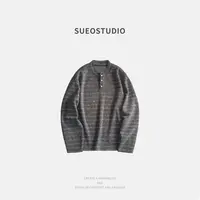 SUEO【驴三角扣·条纹TEE】醋酸羊毛混纺 银丝线时髦微阔长袖T恤