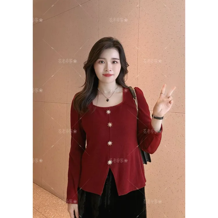【仅上衣】花老爷微胖大码女装太阳花包芯纱显瘦上衣HLY3562