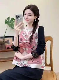 788-9#秋季新款新中式《花朝见》女士时尚潮流百搭刺绣马甲无袖