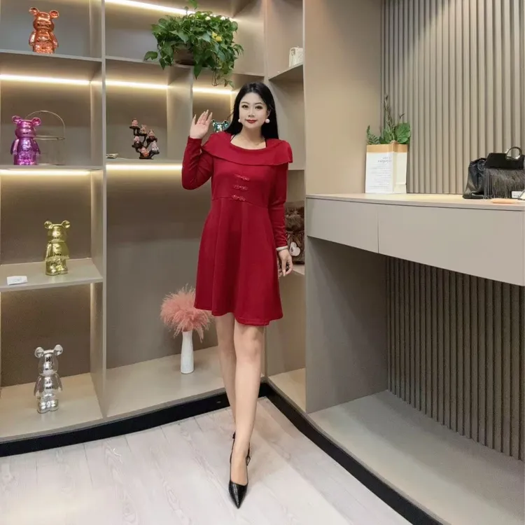 秋季连衣裙-双 7008时尚国风盘扣潮流显瘦百搭款胖MM大码女装新款