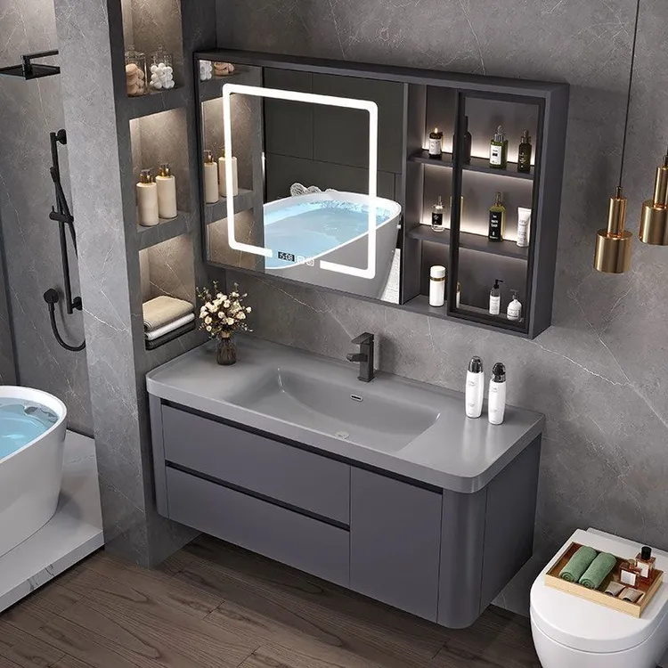 LIEI轻奢简约智能浴室柜纳米肤感圆角一体盆卫生间洗脸盆柜组合商品图