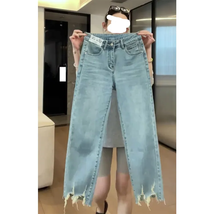 艾塔莉设计感烟管牛仔裤女新款春季大码百搭九分小脚裤紧身铅笔裤