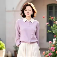 假两件翻领毛衣女2025秋冬新款设计感新中式穿搭高级感羊毛针织衫
