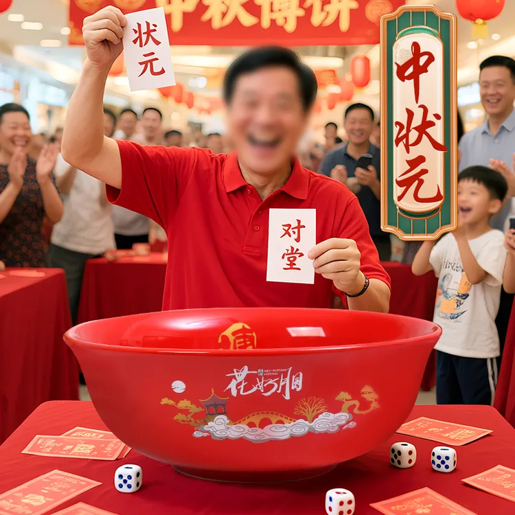 中秋博饼碗福建传统厦漳泉状元碗红釉大红喜碗公司活动道具陶瓷碗
