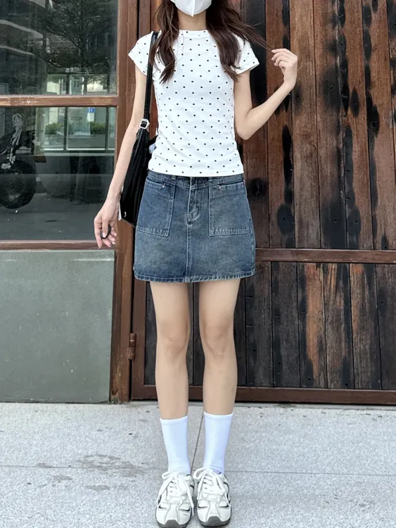 复古牛仔短裙夏季新款防走光A字百搭显瘦包臀裙子韩版时尚设计