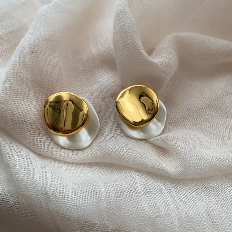 非金属亚克力耳饰 亚克力圆片金属不规则复古风耳环耳钉简约金色