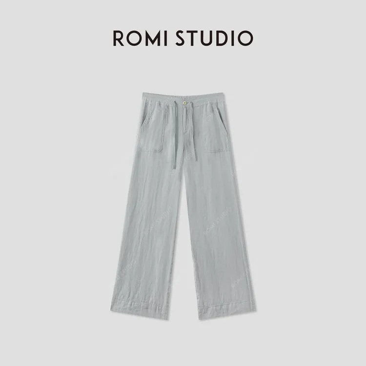 ROMI STUDIO“夏日清新”100%亚麻轻薄松紧腰直筒休闲裤 RWCRXG3887