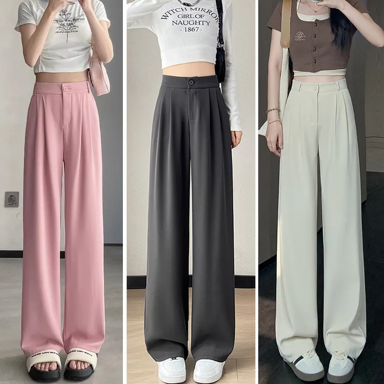 （现货带险）夏季小个子垂感西装裤女高级感宽松直筒裤窄版阔腿裤