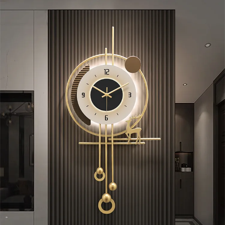 新中式灯光挂钟客厅沙发背景墙装饰壁挂餐厅玄关墙面装饰时钟饰