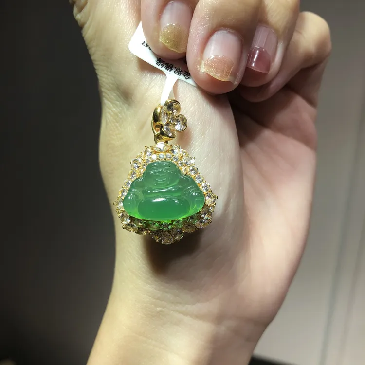足金999玉髓佛公5D黄金吊坠