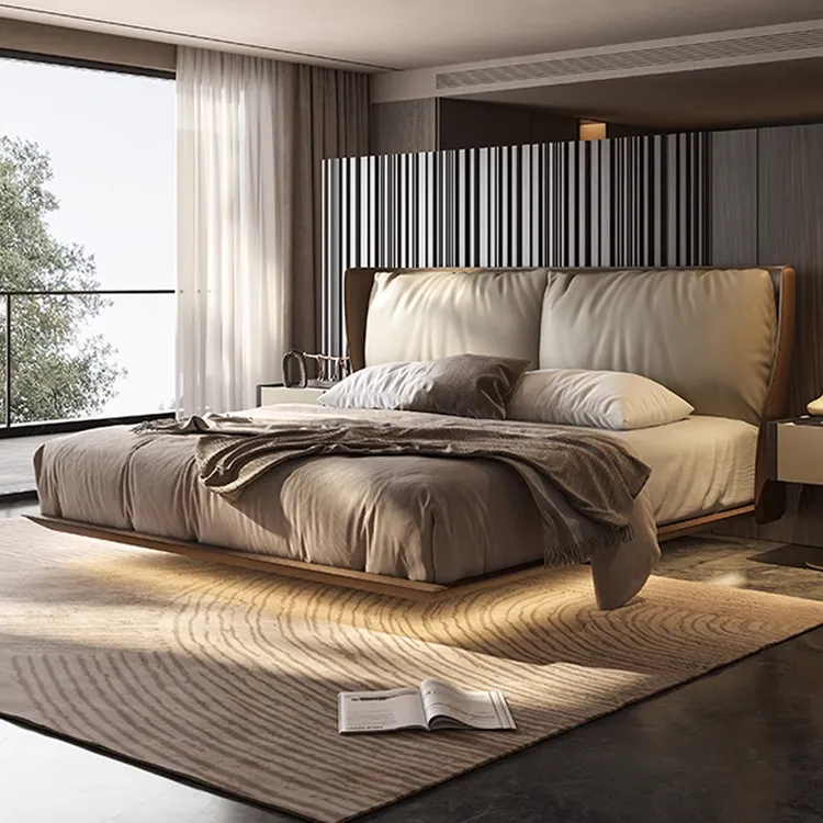 朴笙记爱丽丝真皮床简约现代网红悬浮床主卧大床高端头层牛皮床带