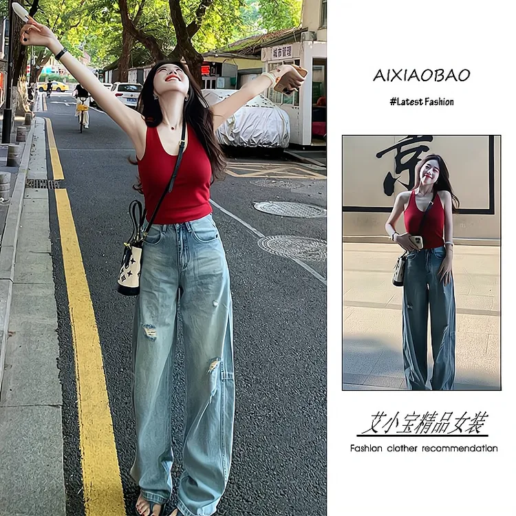 夏季2025年新款女装韩系穿搭辣妹风气质显瘦百搭背心牛仔裤两件套
