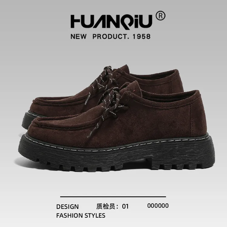 环球复古棕色袋鼠鞋男2025秋冬新款绒面乐福鞋软底增高百搭德比鞋