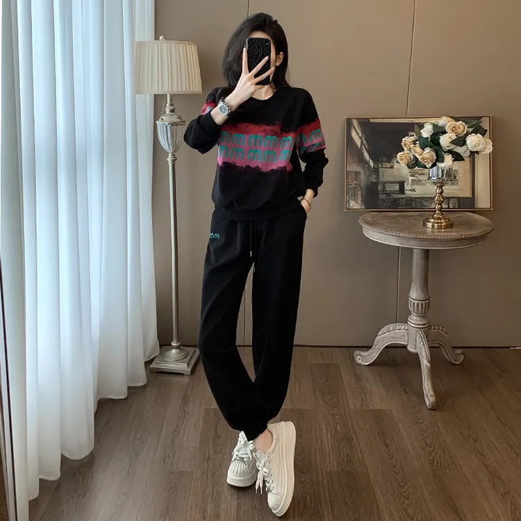 3780时尚印花两件套女装休闲百搭宽松减龄秋冬