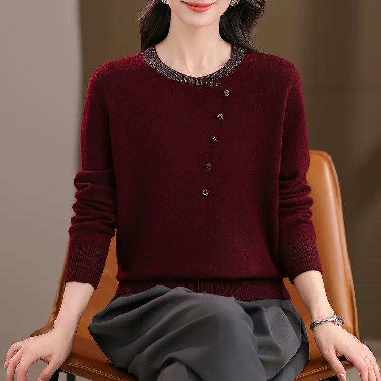 100%纯羊毛打底衫秋冬毛衣女装时尚妈妈装洋气上衣宽松外穿羊毛衫