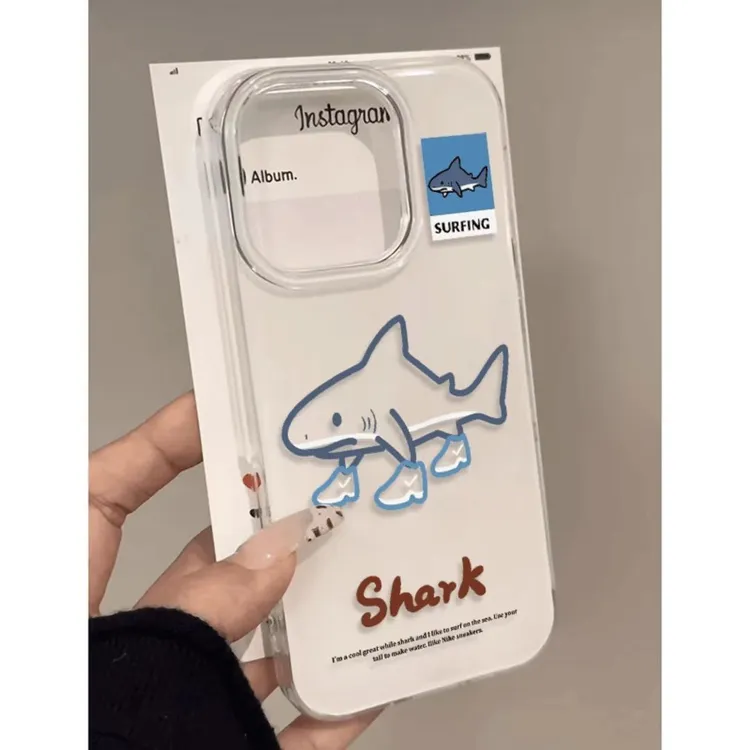 卡通鞋子鲨鱼适用苹果17/16大孔手机壳华为vivo小米15oppo防摔壳