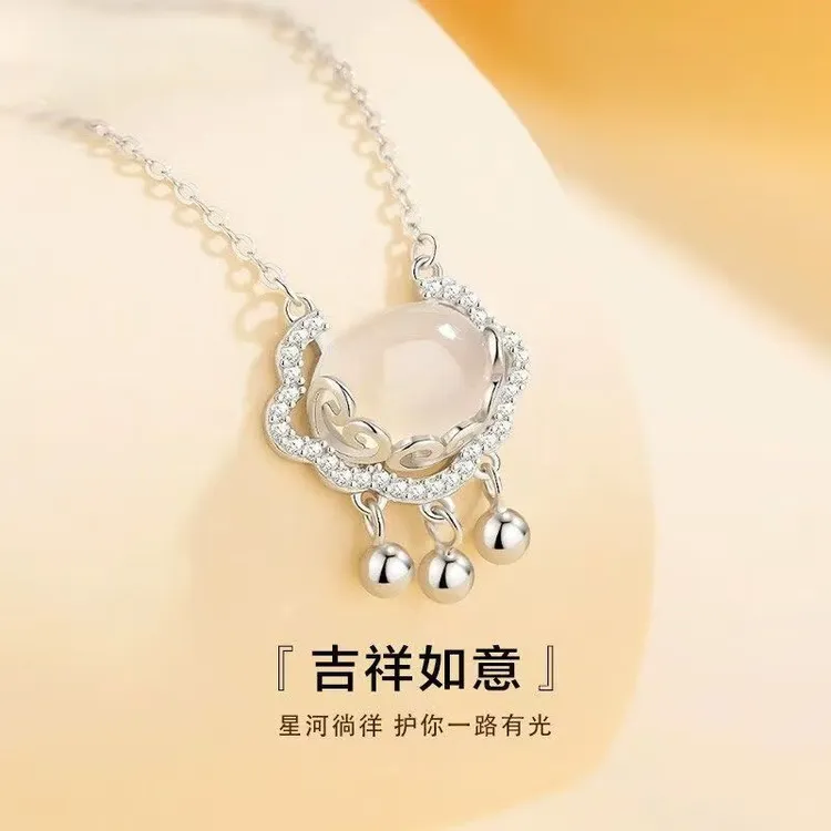 坠链均足银 足银999祥云平安锁纯银项链女时尚送闺蜜女友生日礼物