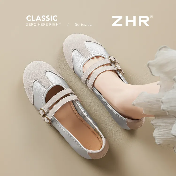 ZHR/则则平底玛丽珍鞋女2025新款一脚蹬真皮浅口单鞋软底休闲女鞋
