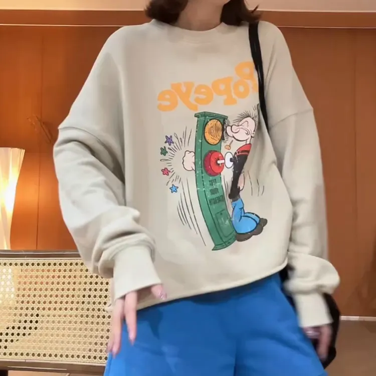 欧美风新款美式复古慵懒圆领长袖卫衣上衣LK2505915