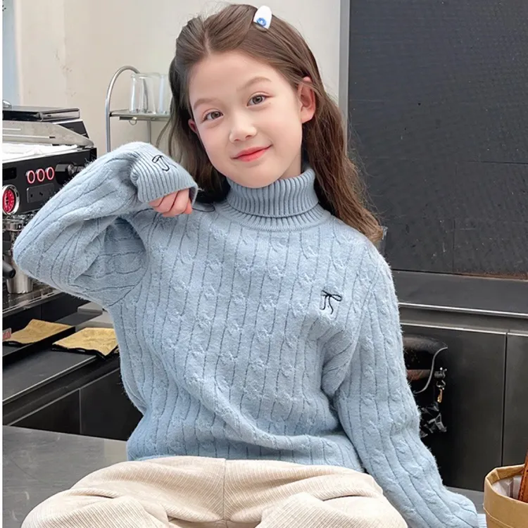 【高品质不起球】女童高领加厚款一体绒百搭针织衫韩版套头毛衣冬季