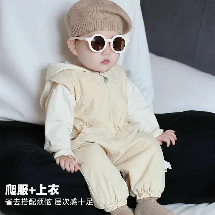 【揪揪帽套装】婴儿春秋装连体衣男女宝宝可爱休闲哈衣爬服外出服