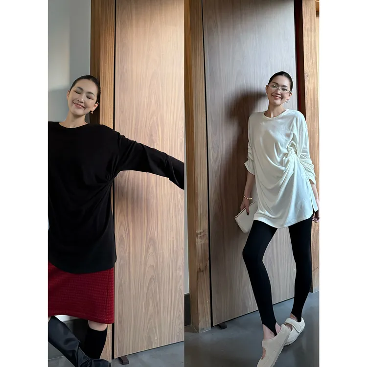 紫紫   扭结绒绒T  进口德绒量感优雅美丽柔织T恤上衣ZD09SZYL744