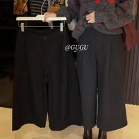 【古古】搭靴子神器羊毛呢格子阔腿高腰秋冬百搭休闲八分裤 G25821
