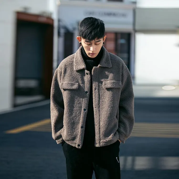 质量好外套男冬季加厚翻领颗粒绒男服韩版潮流质量好冬装夹克男衣