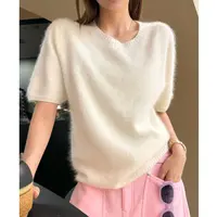 婉君T【短袖-山羊绒or绵羊毛】秋季纯色圆领针织衫上衣LWJ25C3M2831