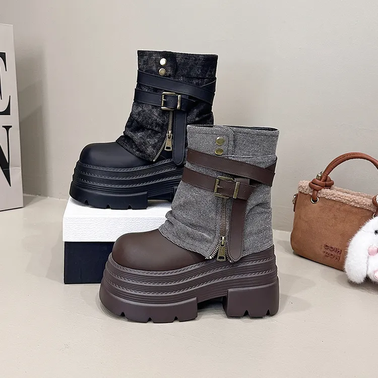 10cm增高马丁靴女2025秋冬季新款短靴厚底小个子裤管松糕底烟筒靴