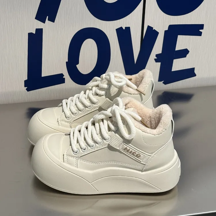 高帮厚底加绒面包鞋你冬季加厚保暖小白鞋时尚百搭板鞋