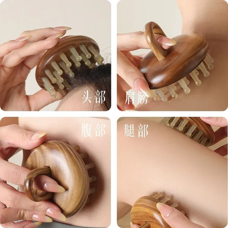 绿檀高端羊角28齿按摩梳