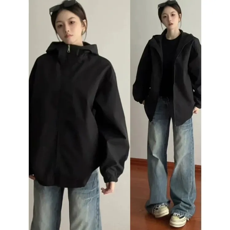 黑色美式软壳连帽冲锋衣男女秋季防风防水运动外男士防风软壳夹克