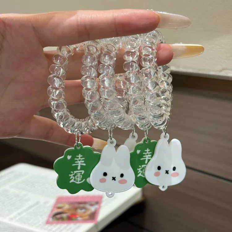 新款小清新清透吊坠米菲兔四叶草电话线圈高弹力ins风发绳发圈