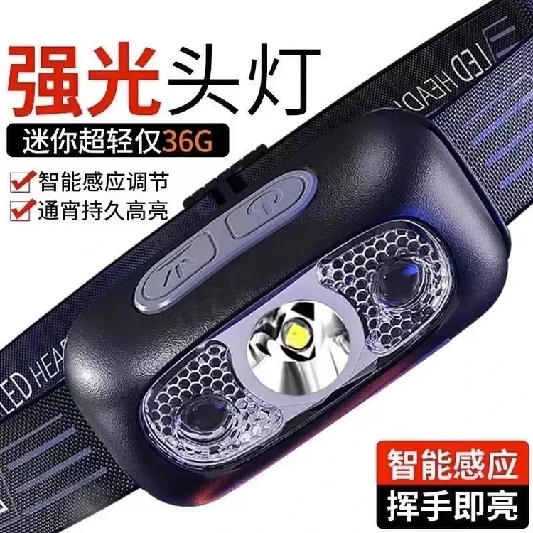 LED头灯超亮手电筒小型便携式可充电头戴式强光感应特亮LED绑头灯