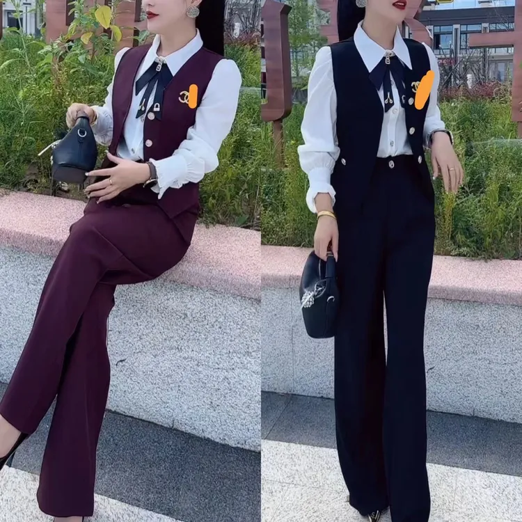 秋季衬衣休闲法式上衣时尚套装百搭气质显瘦衬衫三件套装