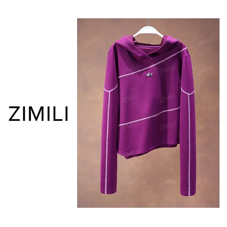 【亮哥女装】2025秋冬新品《锦簇系列》齐紫色连帽休闲上衣26289-A6