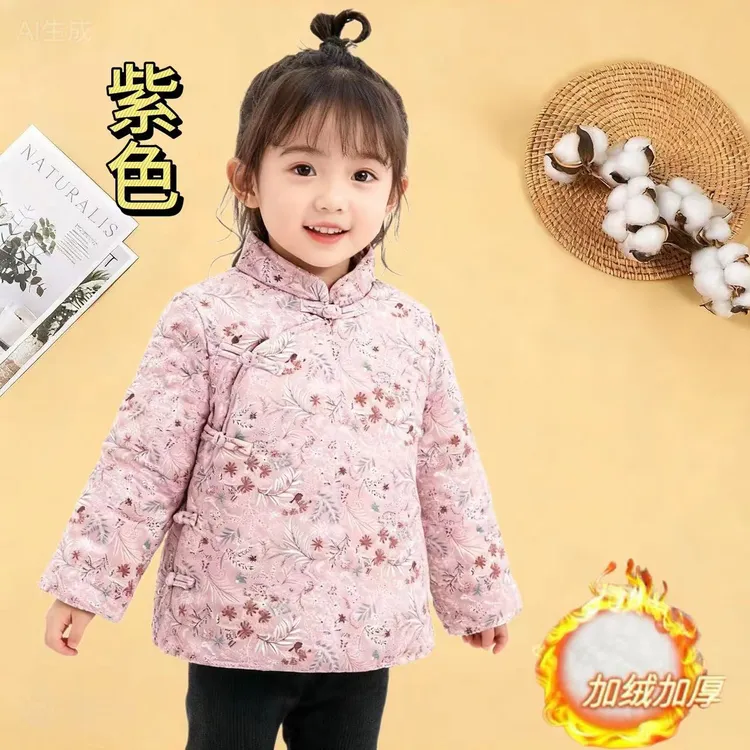 【主】男女童棉袄冬款复古中式碎花中国风斜襟棉袄儿童衣服秋冬款