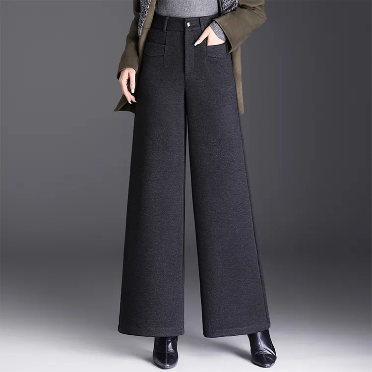 羊毛呢阔腿裤女裤子高腰宽松中年妈妈女裤2025秋冬新款休闲直筒裤