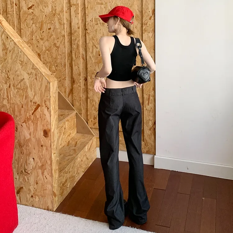 2024新款女士其他面料100%常规厚度复古自然美式低腰直筒休闲裤博