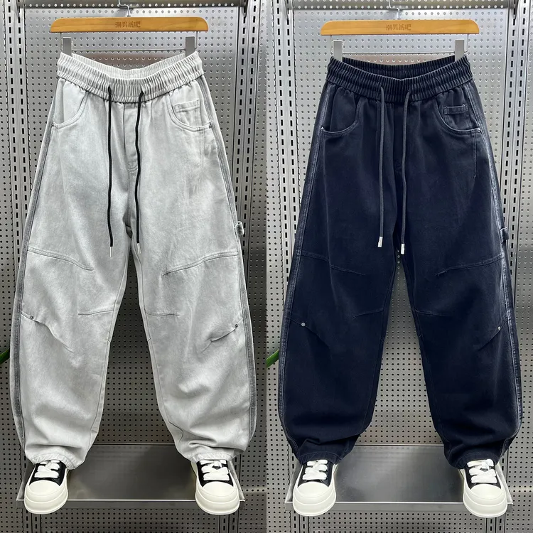 秋季新款美式潮流弯刀休闲裤水洗做旧宽松直筒痞帅百搭垂感阔腿裤