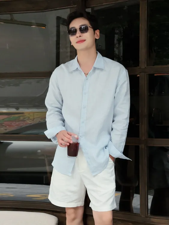 『100亚麻 时尚休闲  』新品 高支精纺雨露麻休闲百搭长袖衬衫